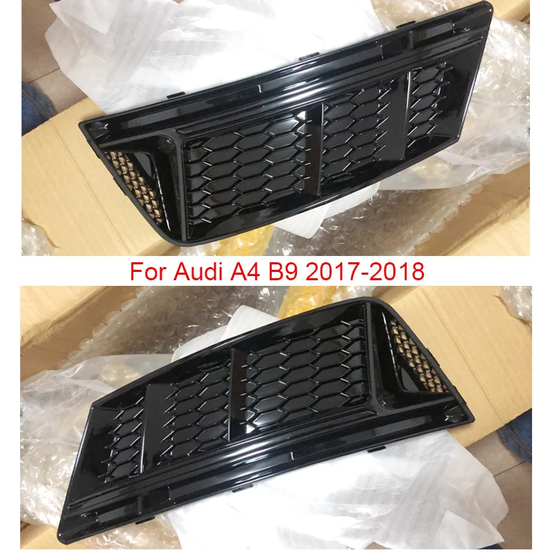 

2pcs for S4 Style Glossy Black Front Bumper Fog Light Grilles for Audi A4 B9 2017-2018 car accessories