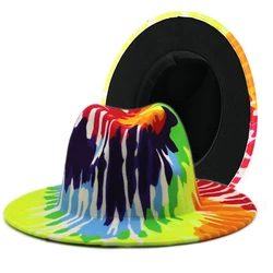 Free shipping Women's hat wide-brimmed hat Fedora hat autumn winter men retro fashion tie-dye felt jazz Panama hat wedding hat