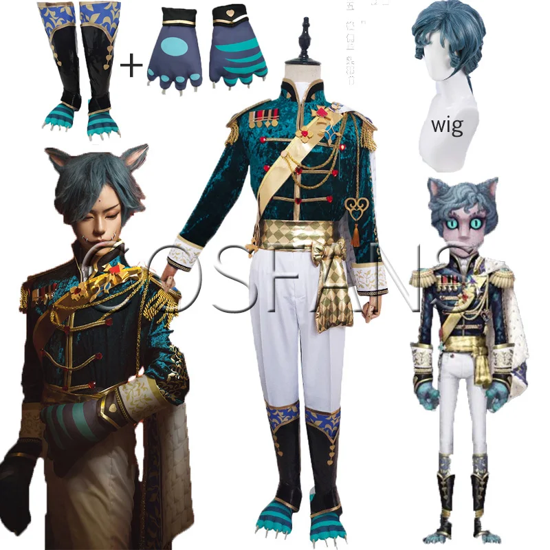 

Anime! Identity V Naib Subedar Cosplay Costume New Skin Cheshire Cat Costumes Cat's Paw Uniforms Halloween Cosplay Wig and shoes