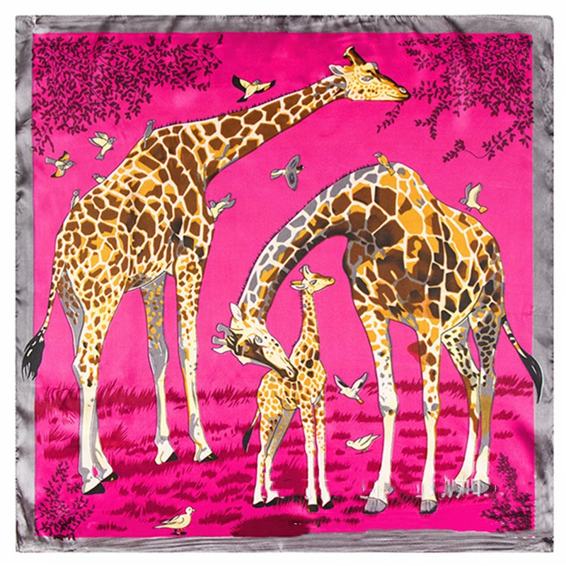 Classic retro scarf women luxury giraffe print ladies hair scarf bandana handkerchief for head ladies neck shawl