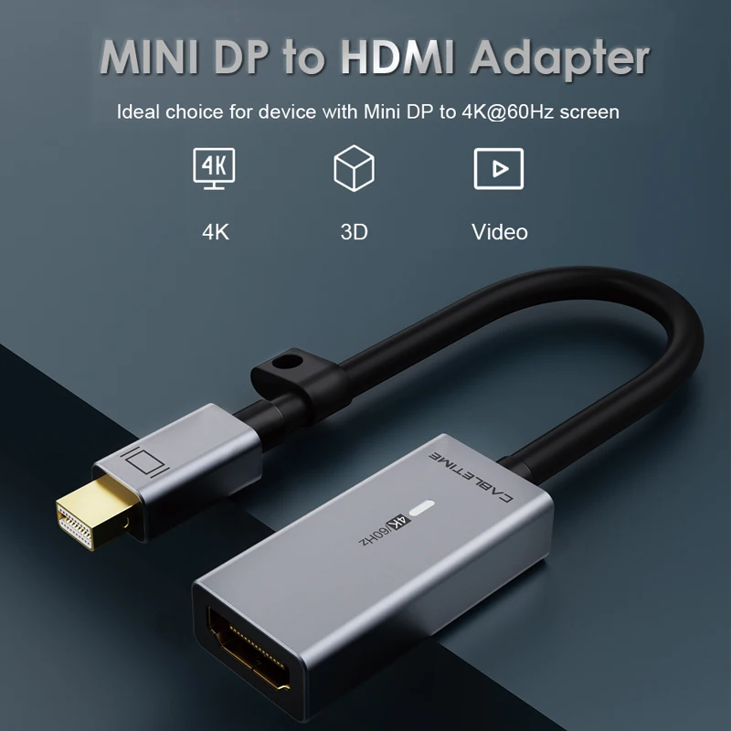 CABLETIME Mini Displayport to HDMI Adapter Sync Data 4K 60HZ Mini Dp Converter for Macbook Lenovo Acer C315