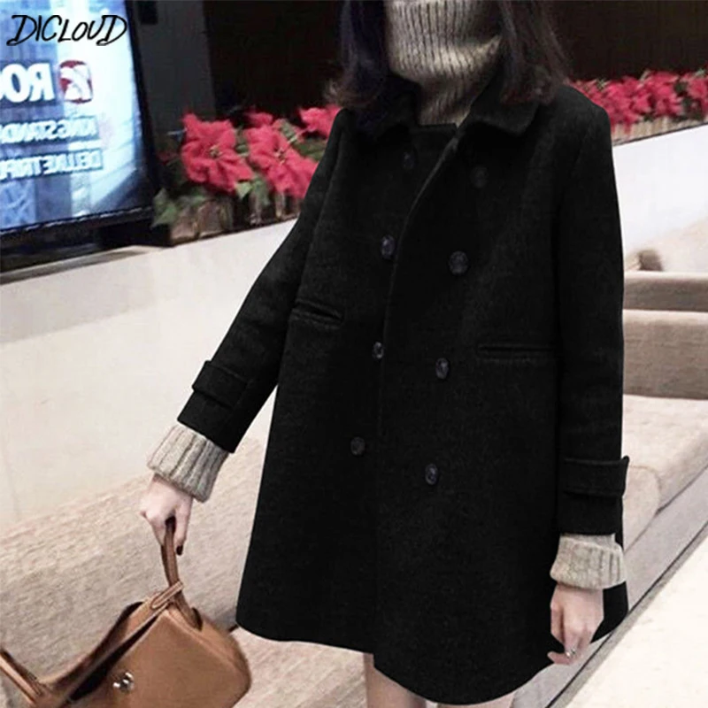 

DICLOUD Black Coats Women Winter Double Breasted Coat Ladies Korea Brand Designer Clothes Long Jackets Woman Fashion Outerwear