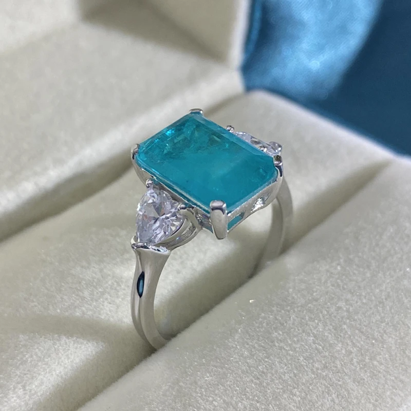 GICA GEMA100% 925 Sterling Silver Paraiba Tourmaline Gemstone Rings For Women Sparkling High Carbon Diamond Wedding Fine Jewelry