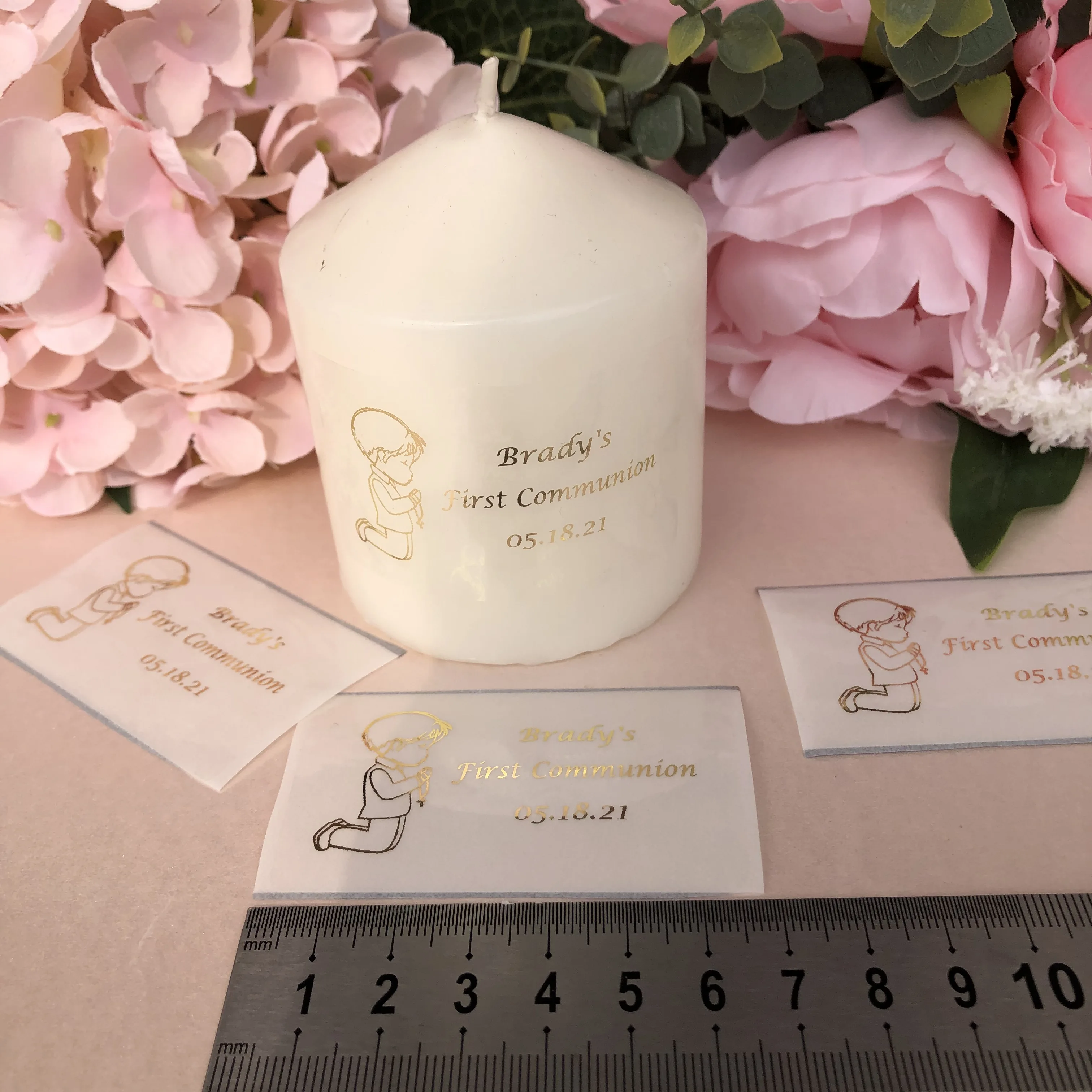 Custom boys My Baptism favors stickers personalised Mi Bautizo thank you candles lables Christening tags ( candles not included)