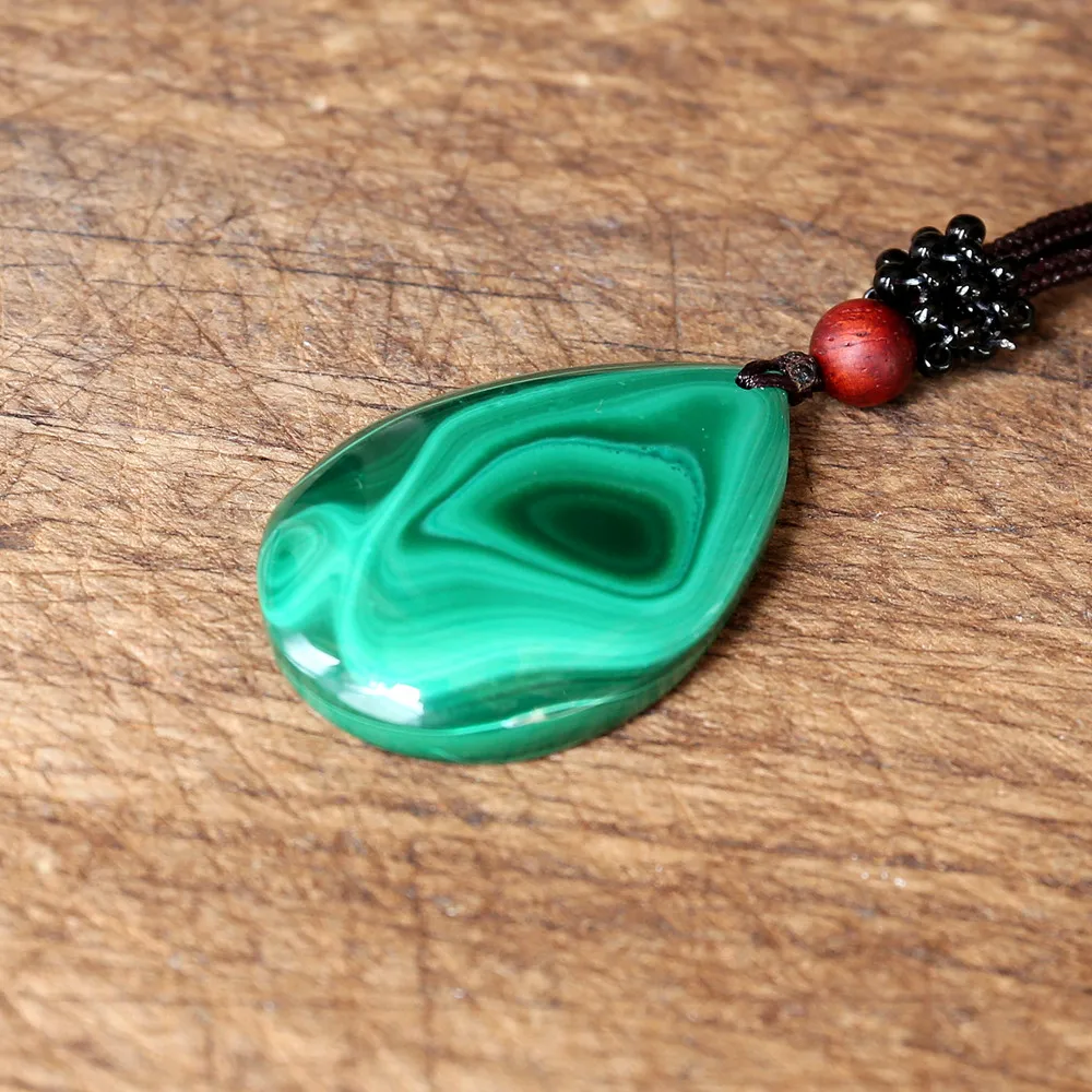 Malachite Water Drop Pendant Necklace Natural Stone Yoga Macrame Necklace Women Men Fashion Jewelry Accessories