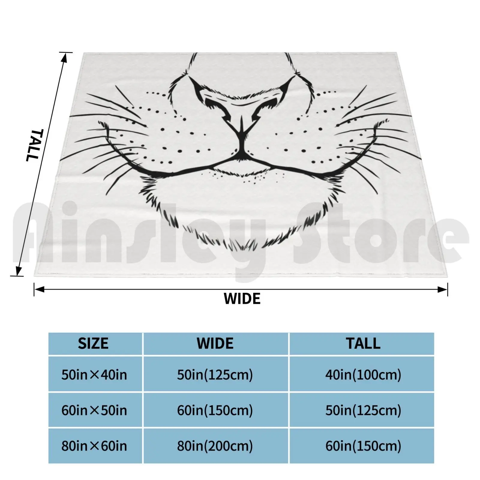 Minimalistic Big Cat Blanket For Sofa Bed Travel Animal Cat Lion Face Muzzle Snout Nose Meow Furry Cosplay