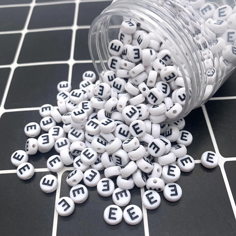 New 100pcs 7x4mm White Acrylic Alphabet / Letter Round Beads For Jewelry Making Diy Handmade Bracelet Necklace