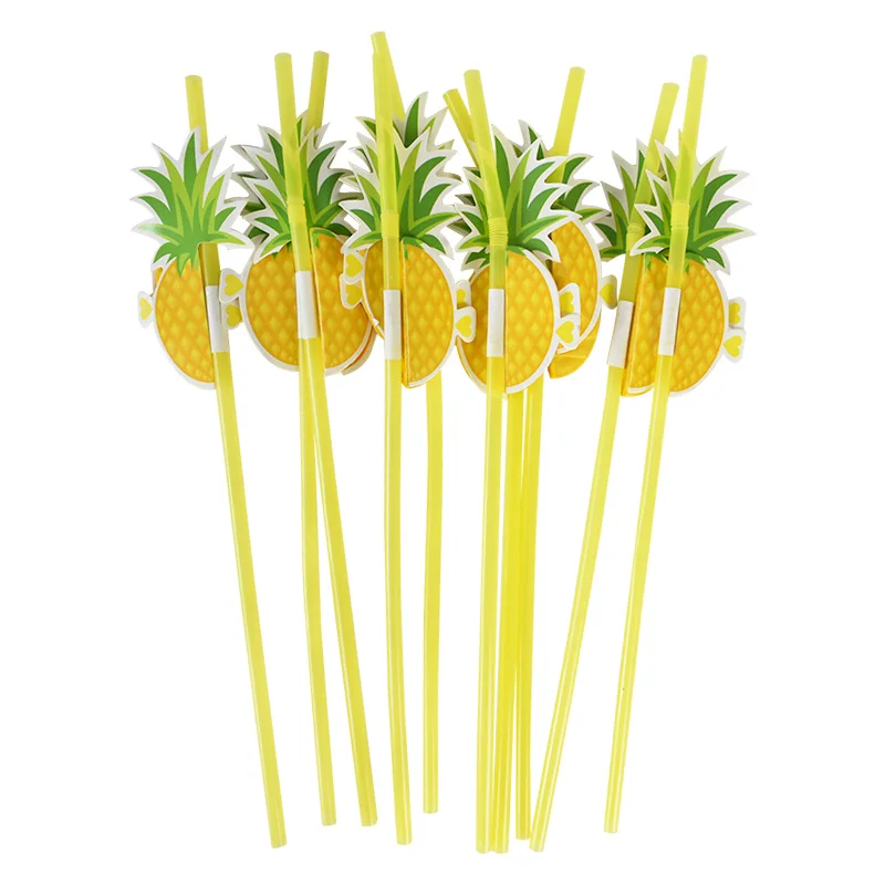 25/50pcs Flamingo Drinking Straws Tropical Umbrellas Pineapple Juice Cocktail Disposable Juice Straws Hawaii Party Decoration