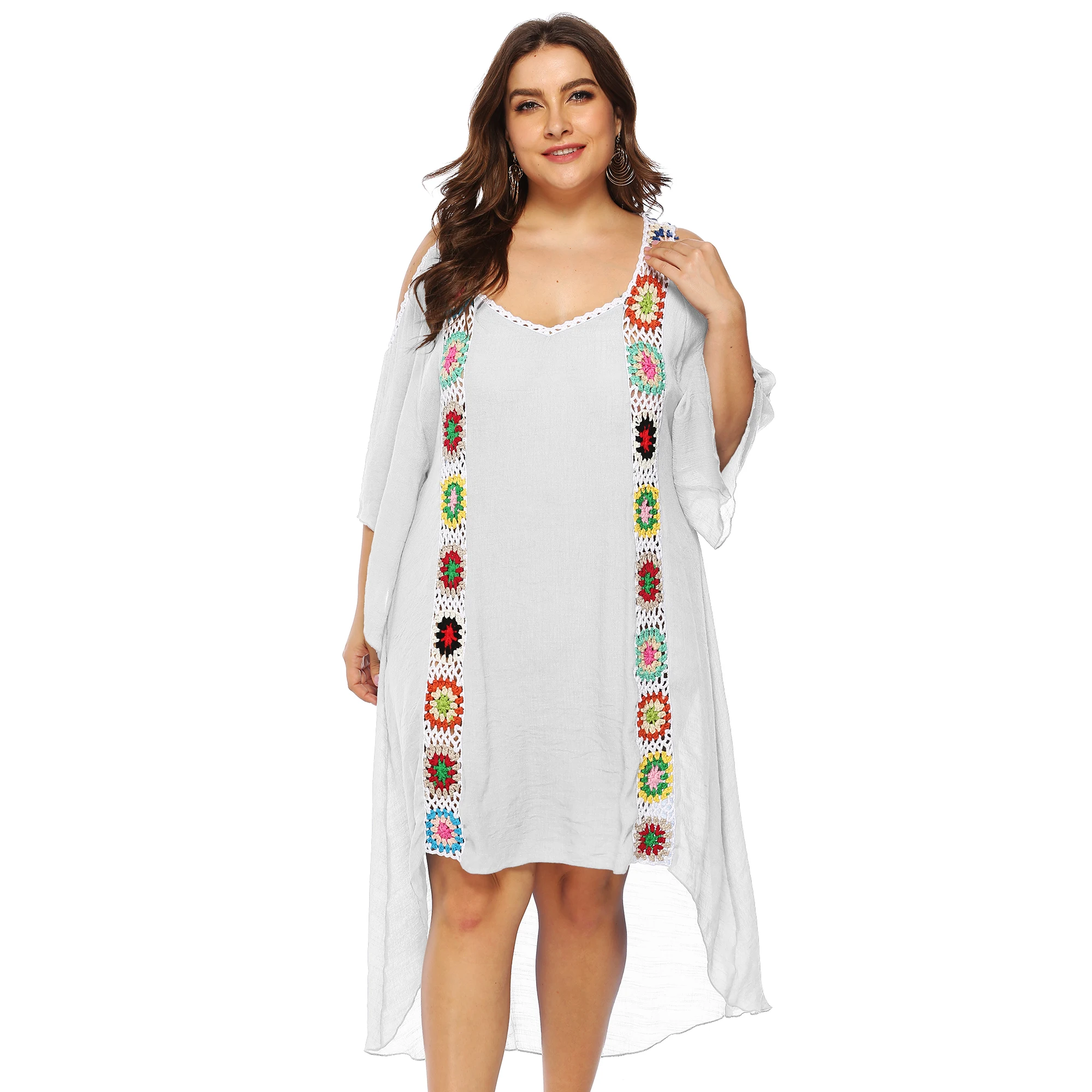 Large Chiffon Beach Cover Ups for Women Dress Plus Size Bikini Cover-up Embroidery Long Pareo De Plage Swimsuit Saida De Praia