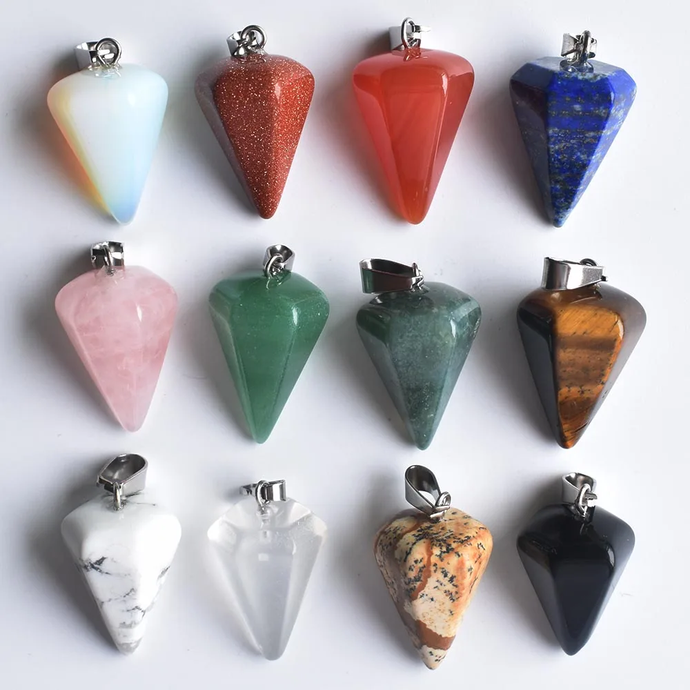 Wholesale 12pcs/lot Fashion Assorted Natural Stone Pyramis Shape charms Pendants 25x30mm for jewelry making free shipping