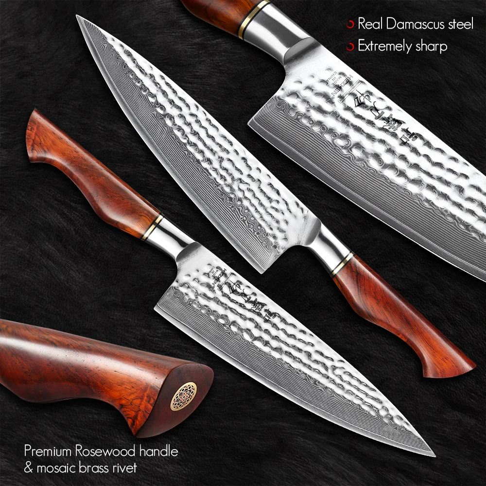 HEZHEN 1-5PC Kitchen Knife Set Slicing 73-Layer Powder Damascus Steel Rosewood Handle Chef Santoku Nakiri Utility knives