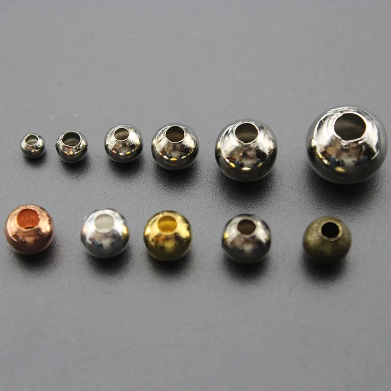 100Pcs 2/3/4/5/6/8/10mm Metal Beads Needlework Smooth Round Ball Loose Spacer Beads For Bracelet Jewelry Making Diy Accessories
