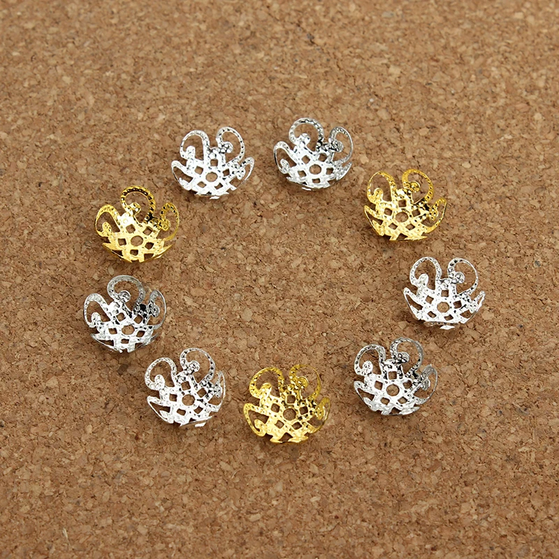 SAUVOO 100pcs/Lot 8mm Alloy Rhodium Antique Bronze Spacer Beads Caps Beading Supplies Flower Bead End Caps For Jewelry Making