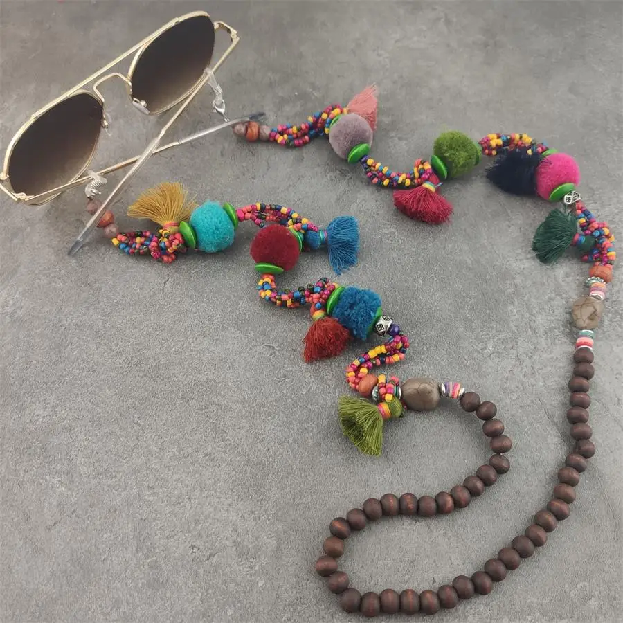 Boho Fashion Chic Womens Handmade Colorful Bead Tassel Sunglasses Chains Reading Glasses Chain Eyewear Cord Lanyard Necklace