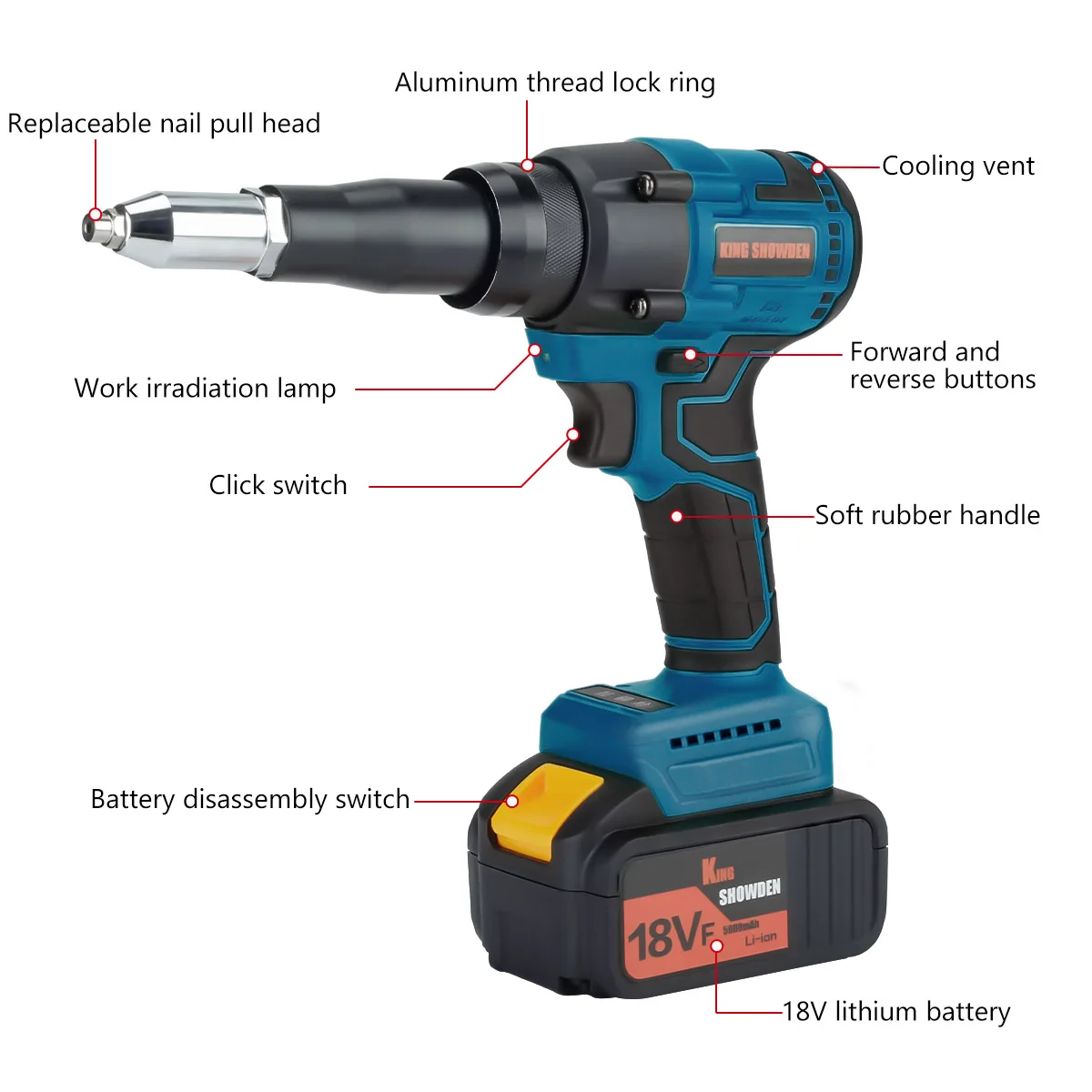 Electric Rivet Gun Cordless Rivet Nut Gun Drill Insert Nut Riveting Tool 3.2-4.8mm With LED Light For Makita 18V Battery