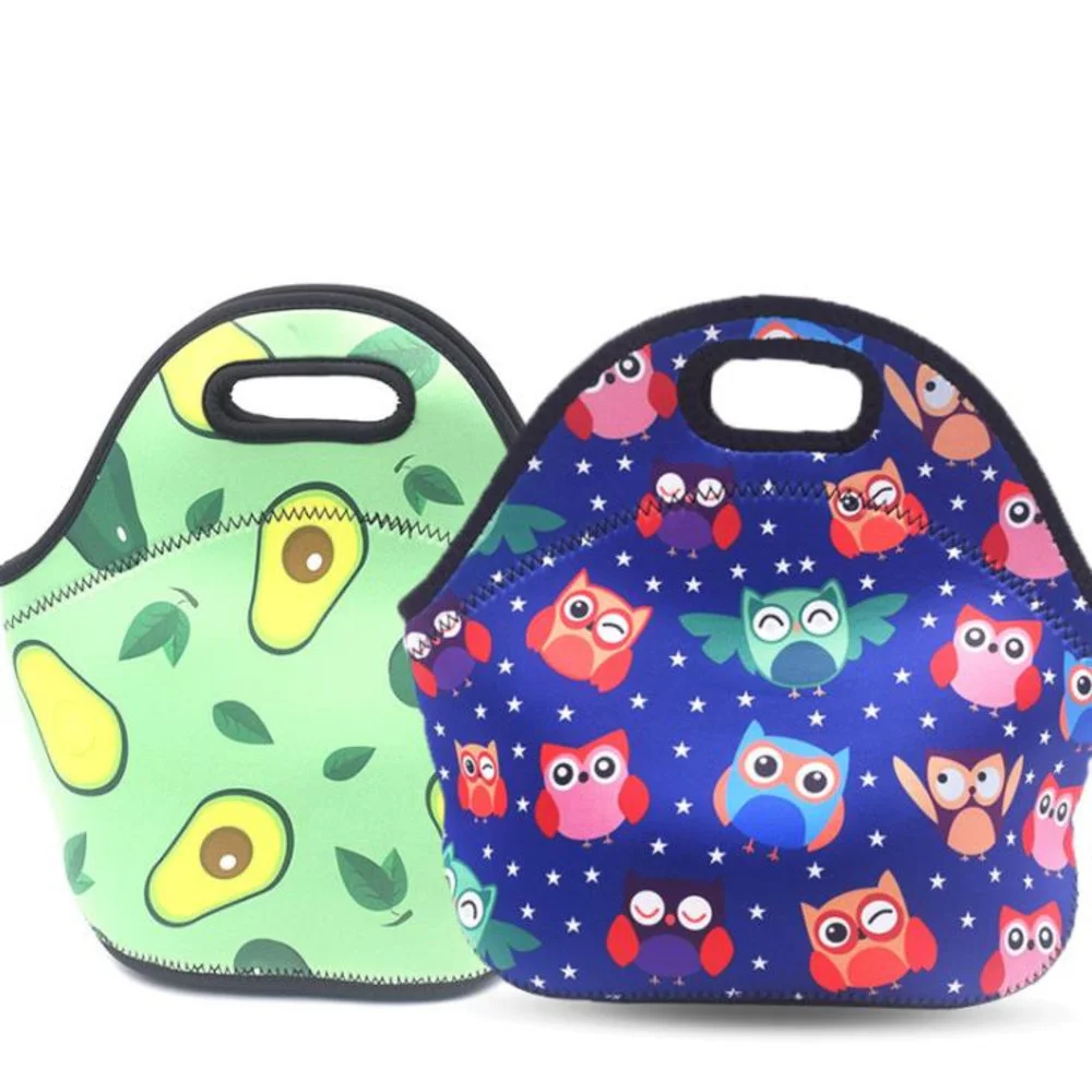 

50Pcs Neoprene Lunch Bag For Women Owl Pattern Lunch Bags Picnic Handbag With Tableware Pocket Children Snacks For Women Kids