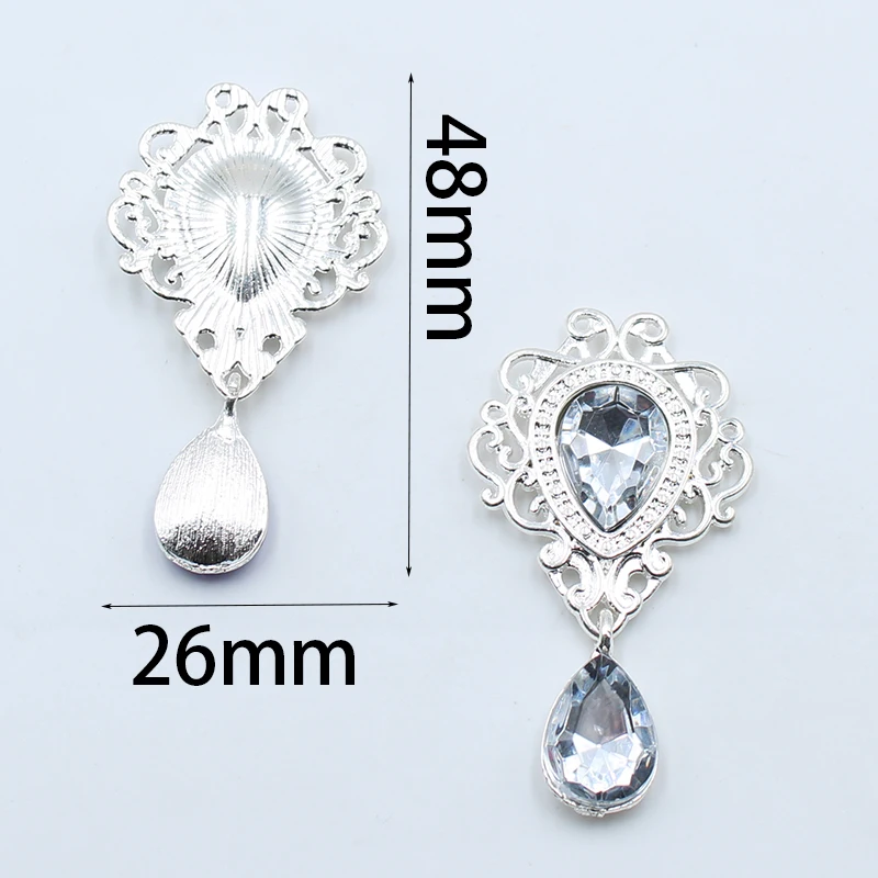 New 26*48mm 10pcs Acrylic Rhinestone Brooch Accessories DIY Wedding Invitation Card Wine Glass Gift Box Jewelry Decoration