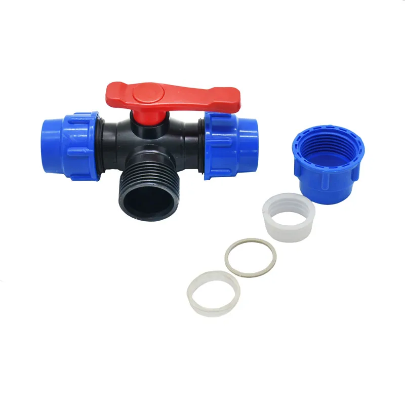 

1PCS 20/25/32/40/50/63mm PE PVC Tube Tap Tee Water Splitter 1/2 3/4 1" 1.25" 1.5" 2" Pipe Ball Valve T-Shaped Connector