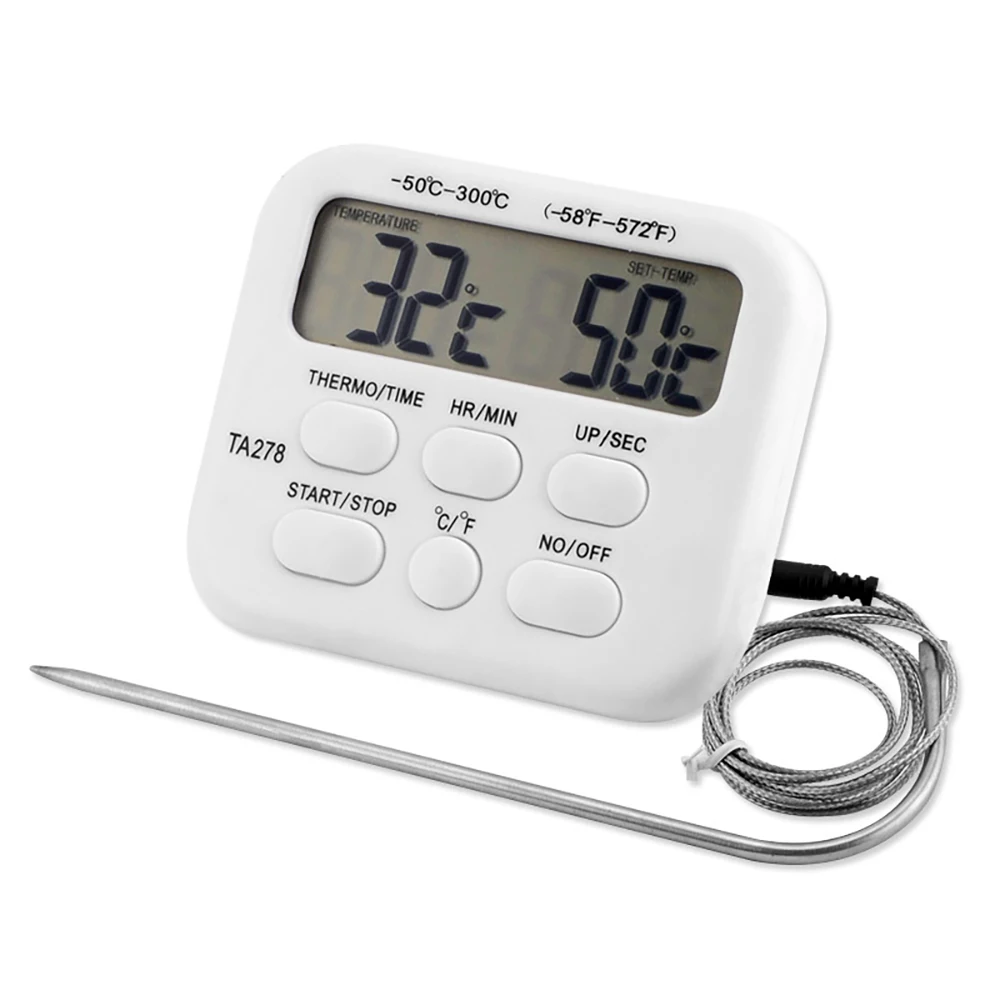 Digital Kitchen Thermometer Stainless Steel Probe Meat BBQ Food Temperature Barbecue Cooking Tools Alarm TA278