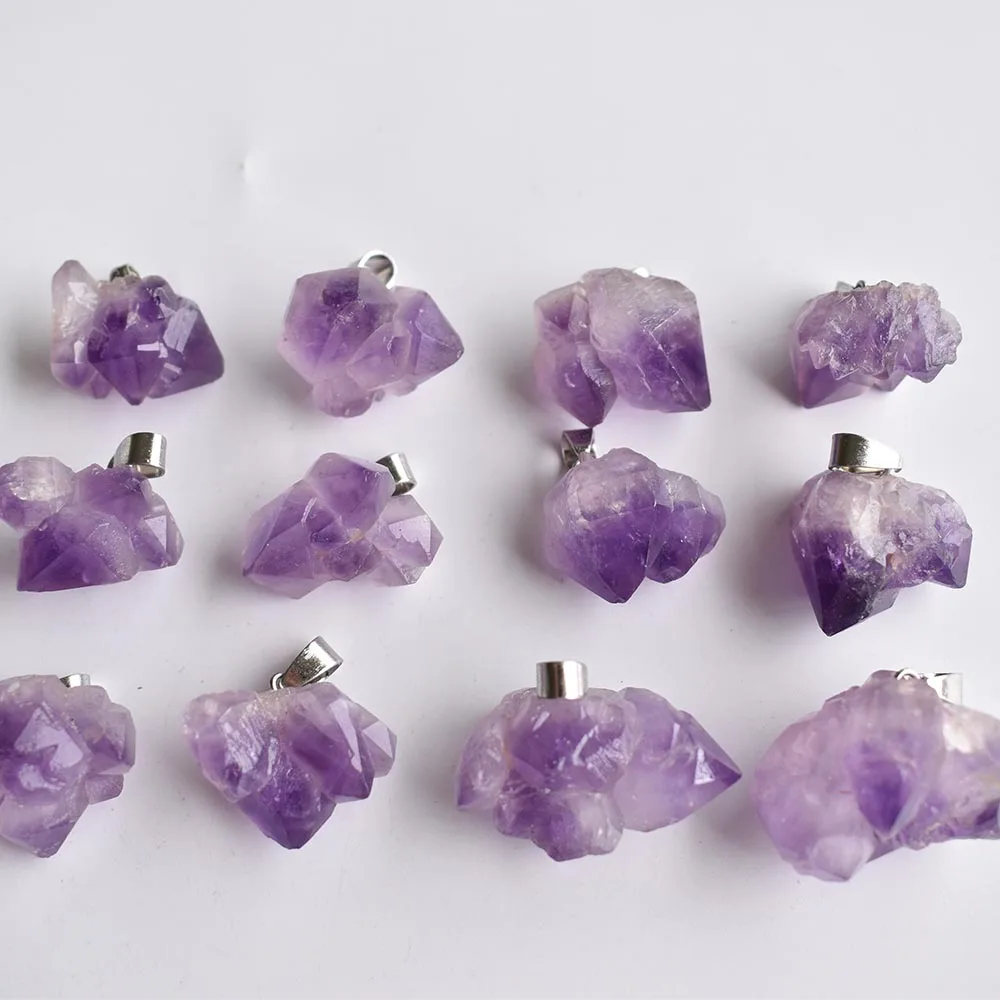 

Wholesale 12pcs/lot Natural Stone Pendant Necklace Brazil Amethysts Crystal random-shaped Stones Reiki Fashion Mineral Jewelry