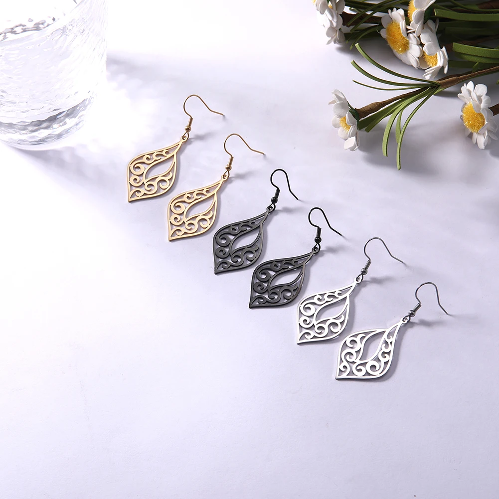 Sipuris Filigree Tear Dangle Drop Earrings Stainless Steel Vintage Filigree Earrings for Women Bohemia Jewelry Accessories