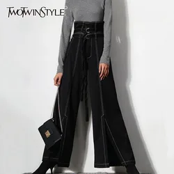 TWOTWINSTYLE Minimalist Black Split Women's Pants High Waist Wide Leg Patchwork Loose Woman Clothes 2022 Spring Fashion Clothing