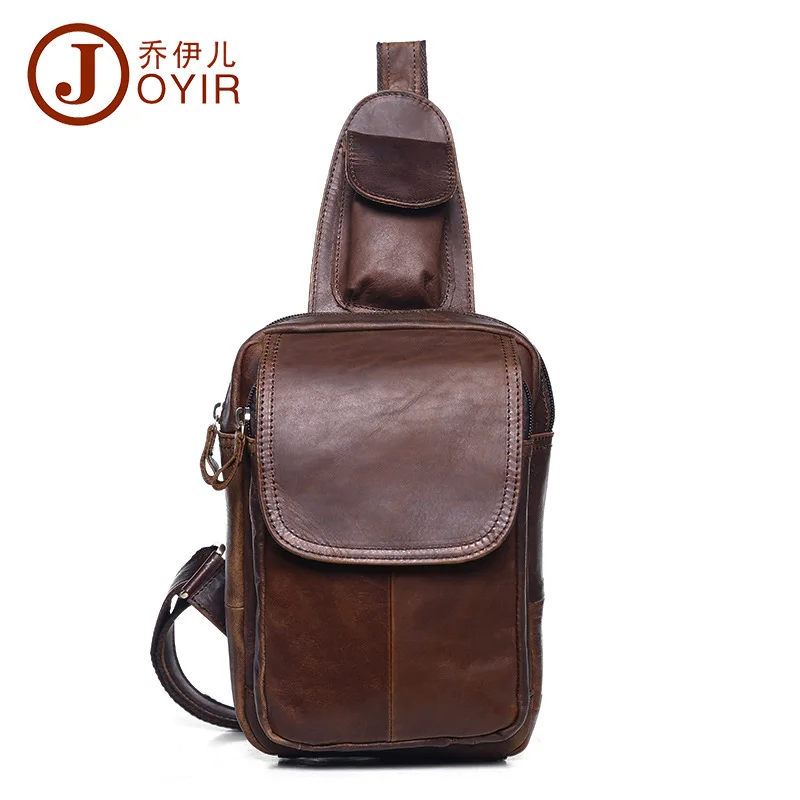 

Han Edition Chest Package Leisure Leather Cowhide Solid Color Leisure Men Chest Bags Retro Men Genuine Leather Outdoor Bag