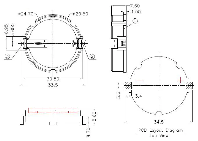 Wholesale 1x High Quality SMT type CR2450 Coin Cell holder with Cover TBH-CR2450-04