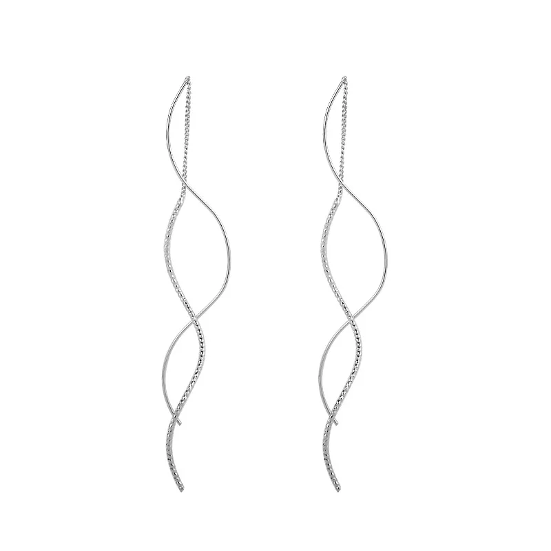 VOQ Silver Color New Exquisite Wavy Simple Earrings Fashion Temperament Tassel Long Earrings Female Jewelry