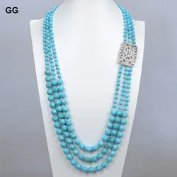 GuaiGuai Jewelry Faceted Round Blue Turquoises Coat Chain Long Necklace Ethnical For Women