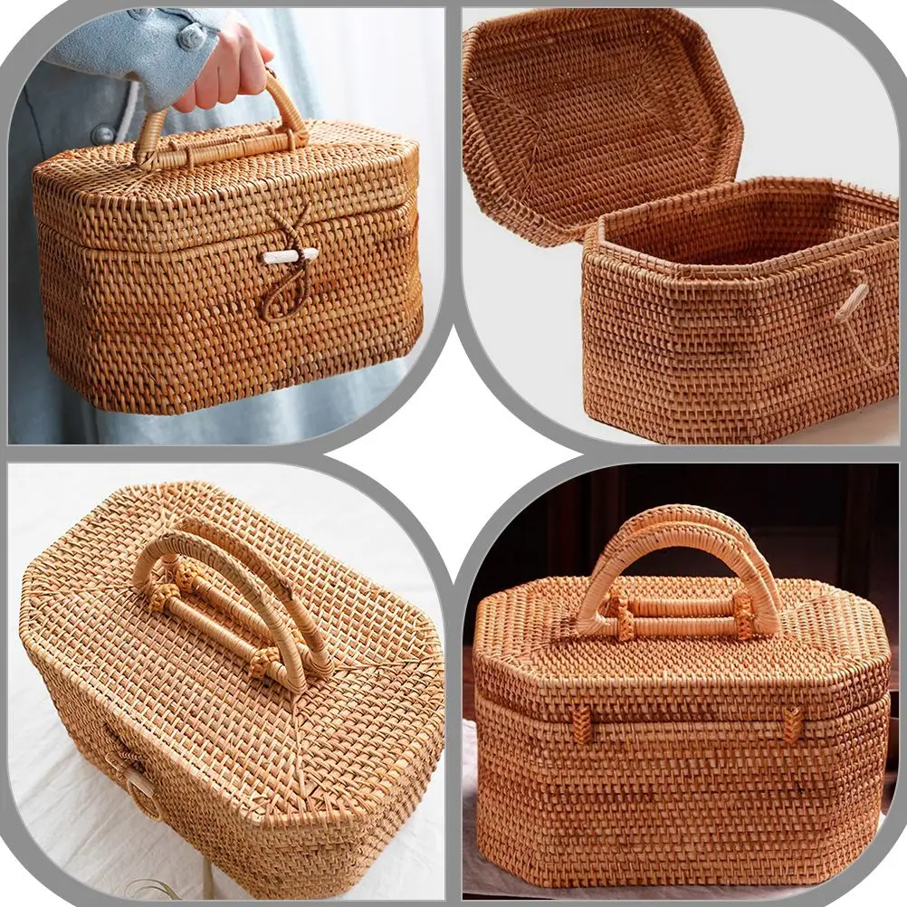 Multifunctional rattan basket fruit arrangement basket portable storage basket home outdoor outing snack portable storage box