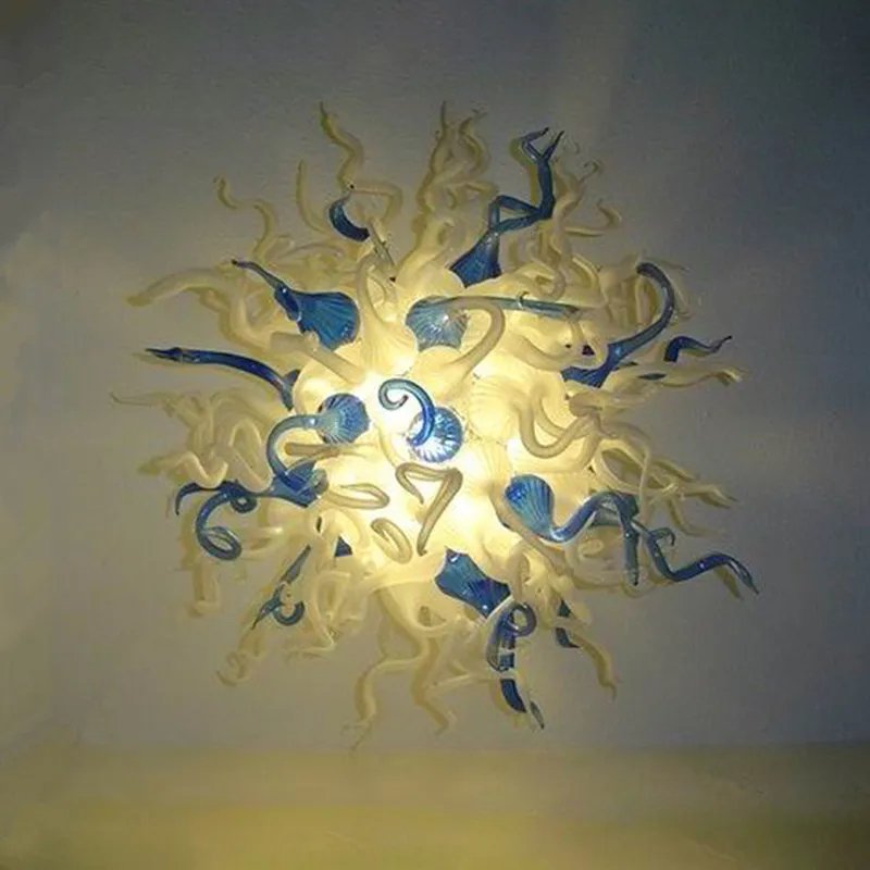 Blue Milk White Glass Pendant Lights Hand Blown Borosilicate Glass Chandelier Suspension Lamp LED 70 CM