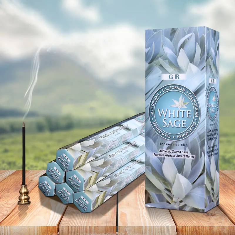 India Incense White Sage Imported Stick Incense Big Box Aromatherapy Incense Yoga Smells Relax for Indoor Living Room Use
