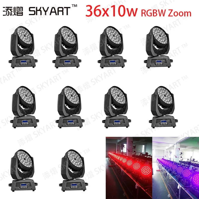 10 unit gratis verzending RGBW 4in1 zoom wash 36x10w led moving head stage light