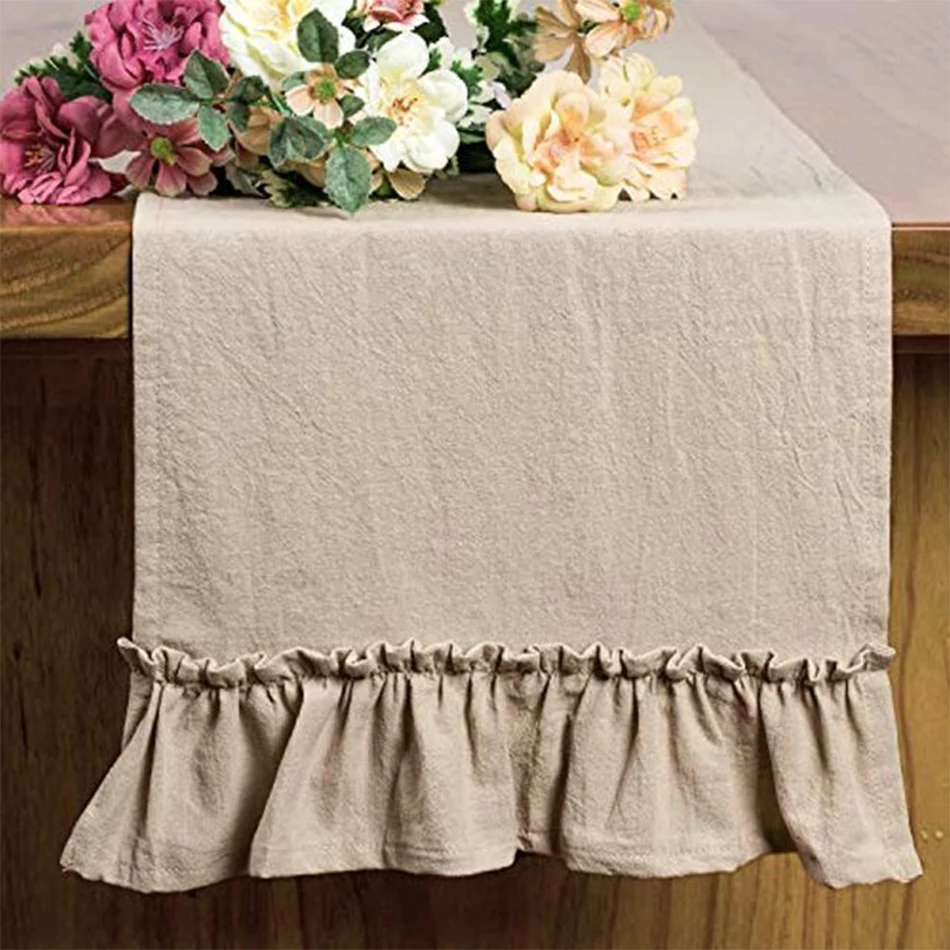 

Cotton Ruffles Table Runner Event Party Supplies Fabric Decor Romantic Solid Colour Placemat for Holiday Wedding Christmas Doily