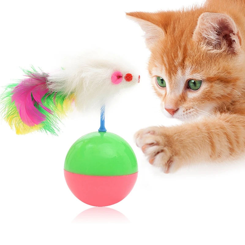 Artificial Feather Interactive Pet Cat Toys fur Mouse Tumbler Kitten Cat Toys Plastic Play Balls for Catch Cats Supplies