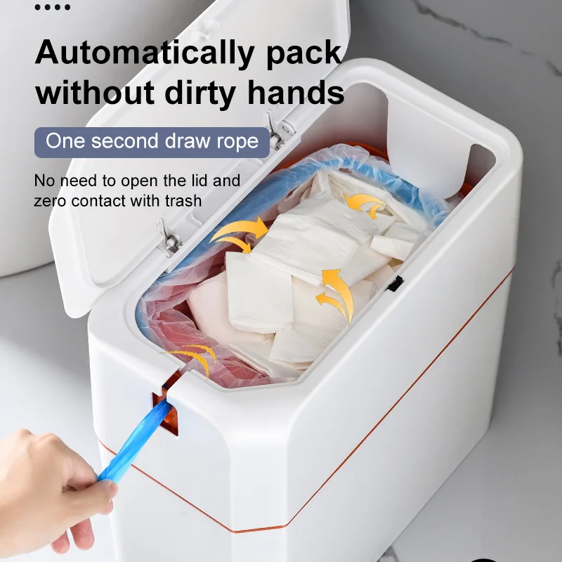 15L Smart Trash Can For Kitchen Bathroom Waterproof High Capacity Automatic Packaging Trash Garbage Bin With Lid мусорное ведро