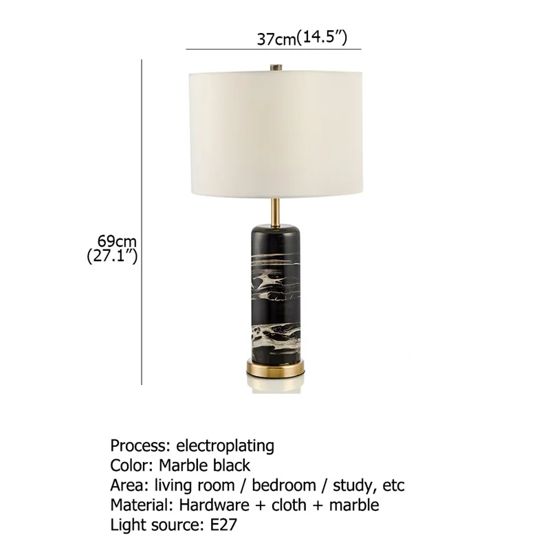 OURFENG Modern Table Lamp Black Marble Luxury Decorative Design LED Desk Light Home For Foyer Bed Room Office