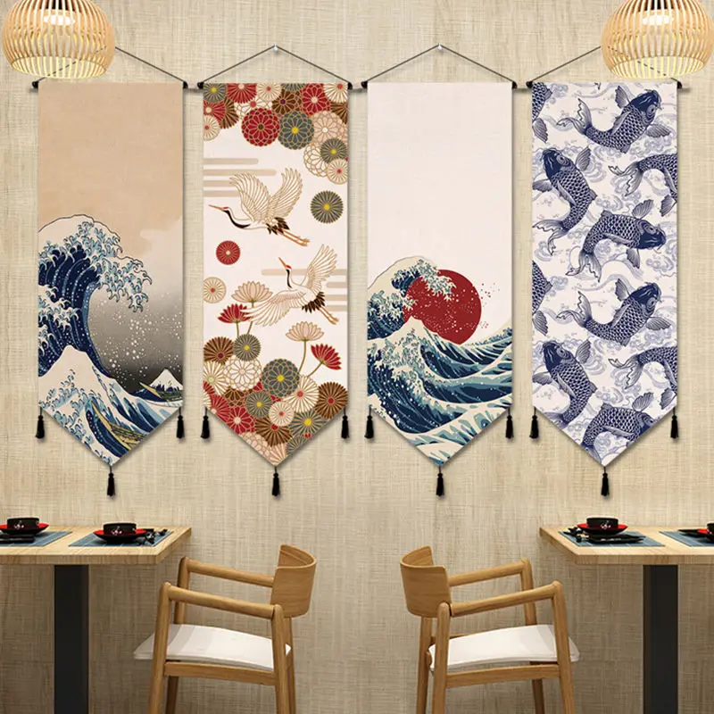 Japanese Ukiyoe Scroll Painting Canvas Art Hang Wall Decor with Tassels Print Pictures Wall Art Living Room Home Decor