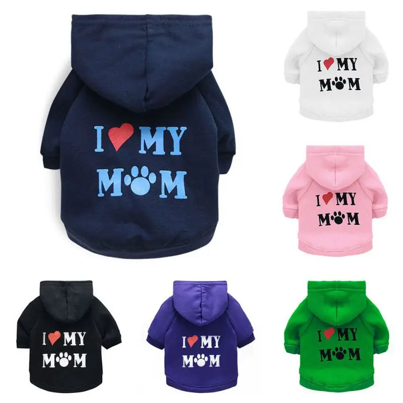 Dog Hoodies I Love My MOM Printed Cute Pet Fleece Hooded Coat For Small Medium Dogs Poodle Yorkshire Coat Clothing