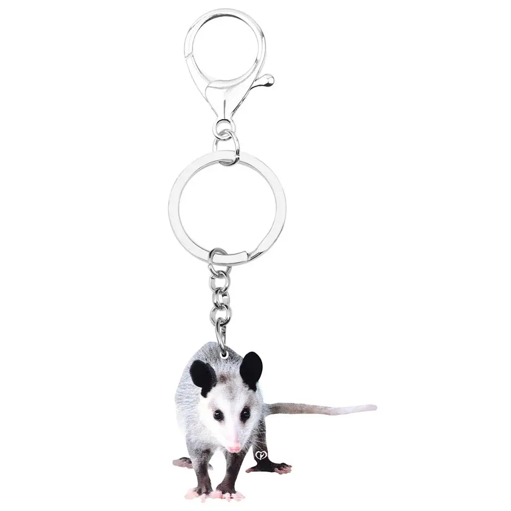 Bonsny Acrylic Gray Opossum Keychains Long Lovely Animal Keyring Jewelry For Women Kids Girls Trendy Gift Car Wallet Accessories