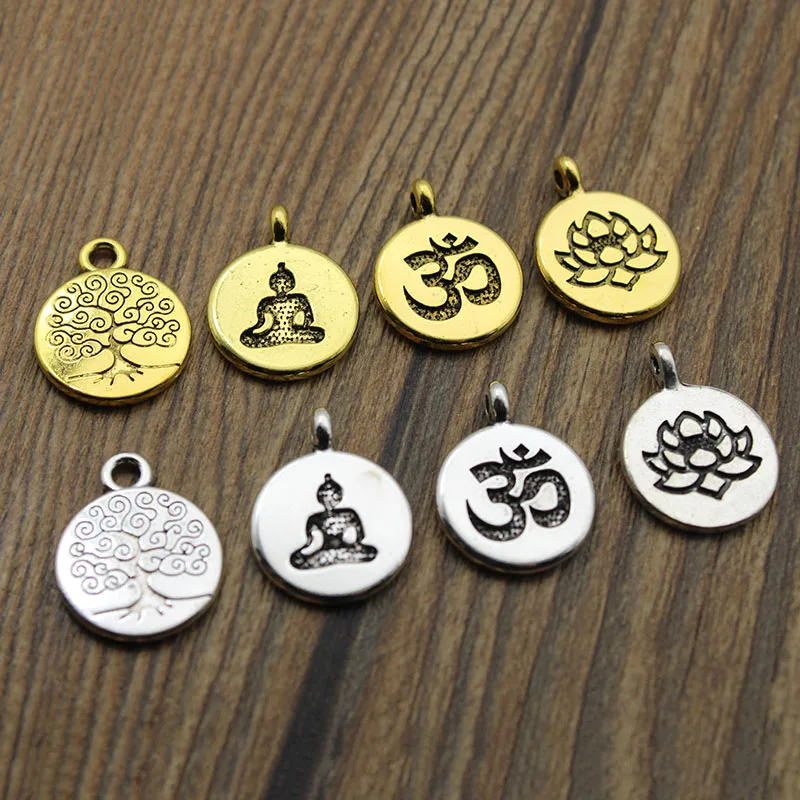 10 szt. Zawieszek Czakry Yoga OM Budda Lotos Srebrne Złote do Samodzielnego Wyrobu Bransoletek Naszyjników Ręcznie Robionej Biżuterii