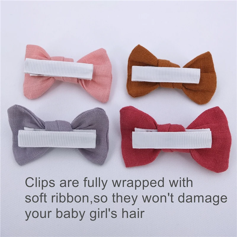 2 PCS Petite Knot Linen Hair Bow Clips Toddler Baby Girl Kids Fully Lined Clips Barrettes Hairgrips Small Hair Bow Accessories