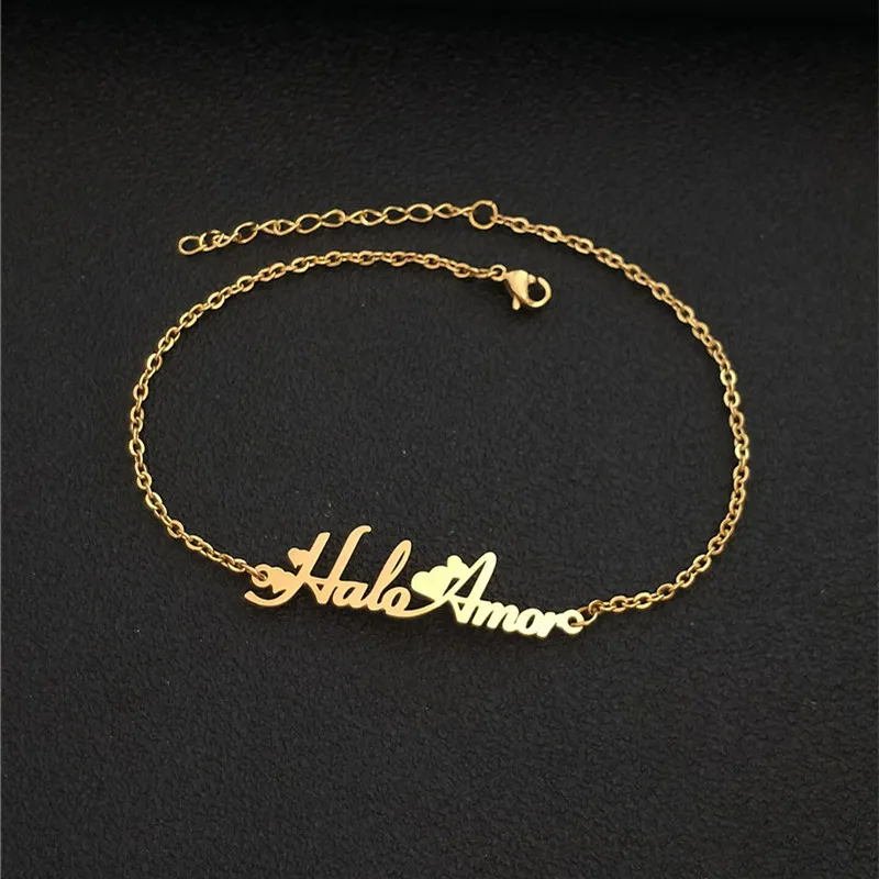 Custom Heart Letter Anklet Braclet Stainless Steel Customized Name Ankle Bracelet Jewellery Women Summer Accessories