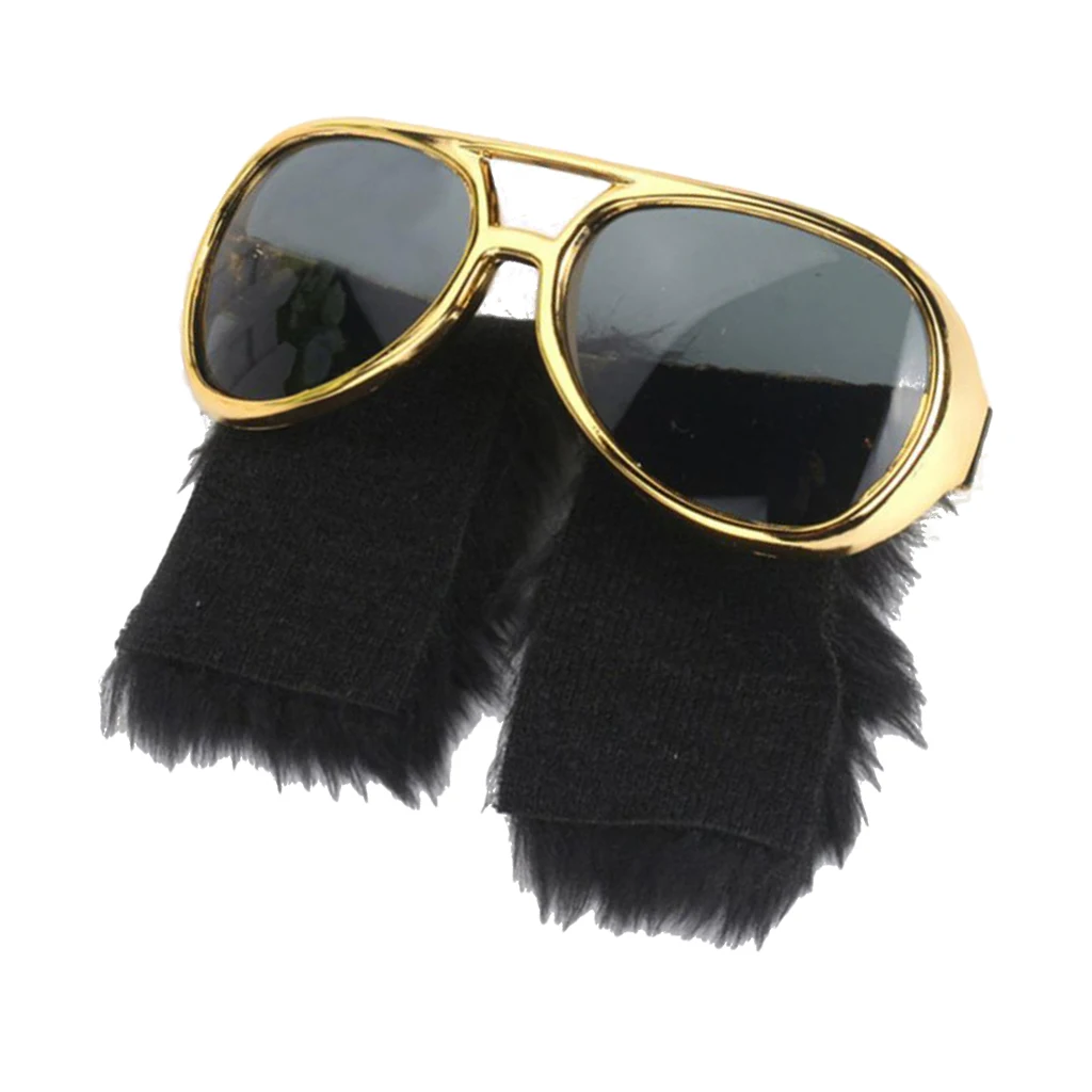 Novelty Gold Sunglasses Funny Beard Glasses 70s Disco Costume Presley Props Funny Disguise Glasses with Sideburns Party Favor