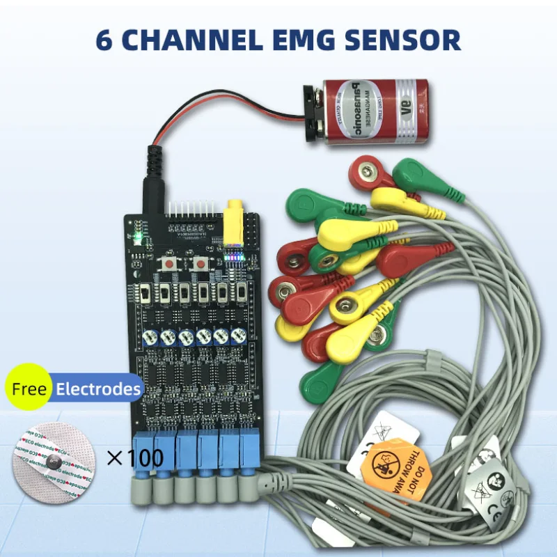 Six Channel EMG Muscle Sensor Module Controller Detects Muscle Activity with Arduino Uno Development Board Smart Automation Kit