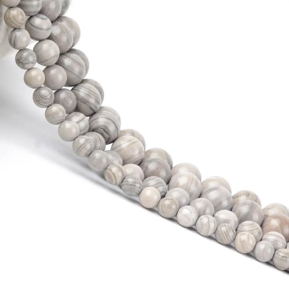 Natural Gray Line Wood Jaspers Stone Beads Round Loose Spacer Beads For Jewelry Making 6/8/10mm DIY Bracelet Handmade Necklace