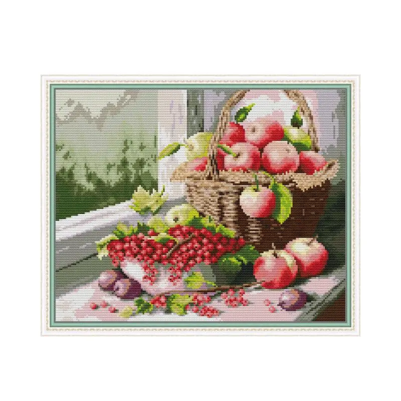 Apples and cherries cross stitch kit aida 14ct 11ct count printed canvas stitches embroidery DIY handmade needlework