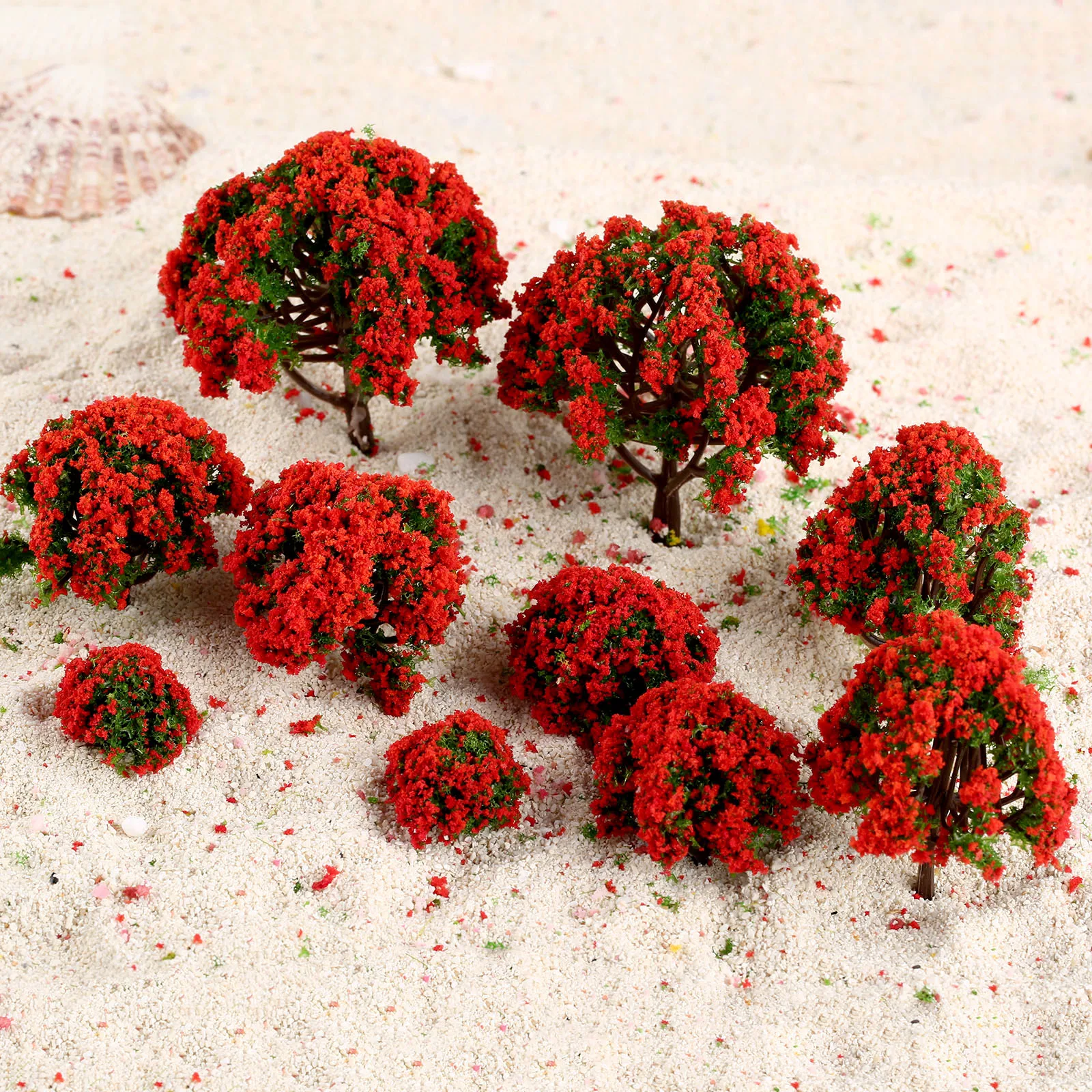 10 pc 3/4/5/6/8cm Plastic Red Flower Trees Model Train Railroad Architecture Scenery OO HO Scale Building Landscape Accessories