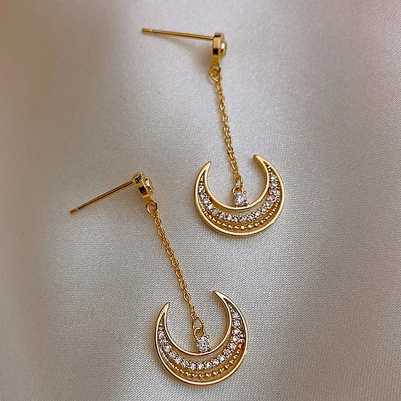 2020 New Arrivals Hottest Fashion Broncos Bijoux Star Moon Rhinestone Chain Earrings Falling Long Tassel Earrings For Women Jewe